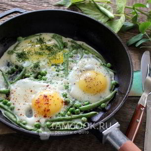 Рецепт Яичницы с горошком и стручковой фасолью